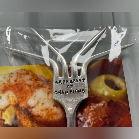 Set of 2 Bloody Mary garnish stir forks breakfast of champs Hand crafted/stamped - Picture 5 of 8